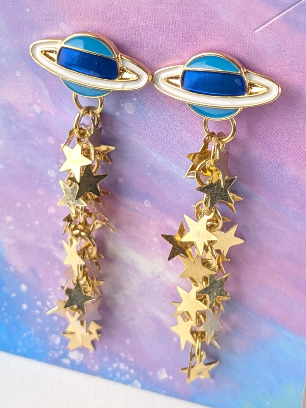 Saturn Stardust Cascade Dangle Earrings - Picture 2 of 4